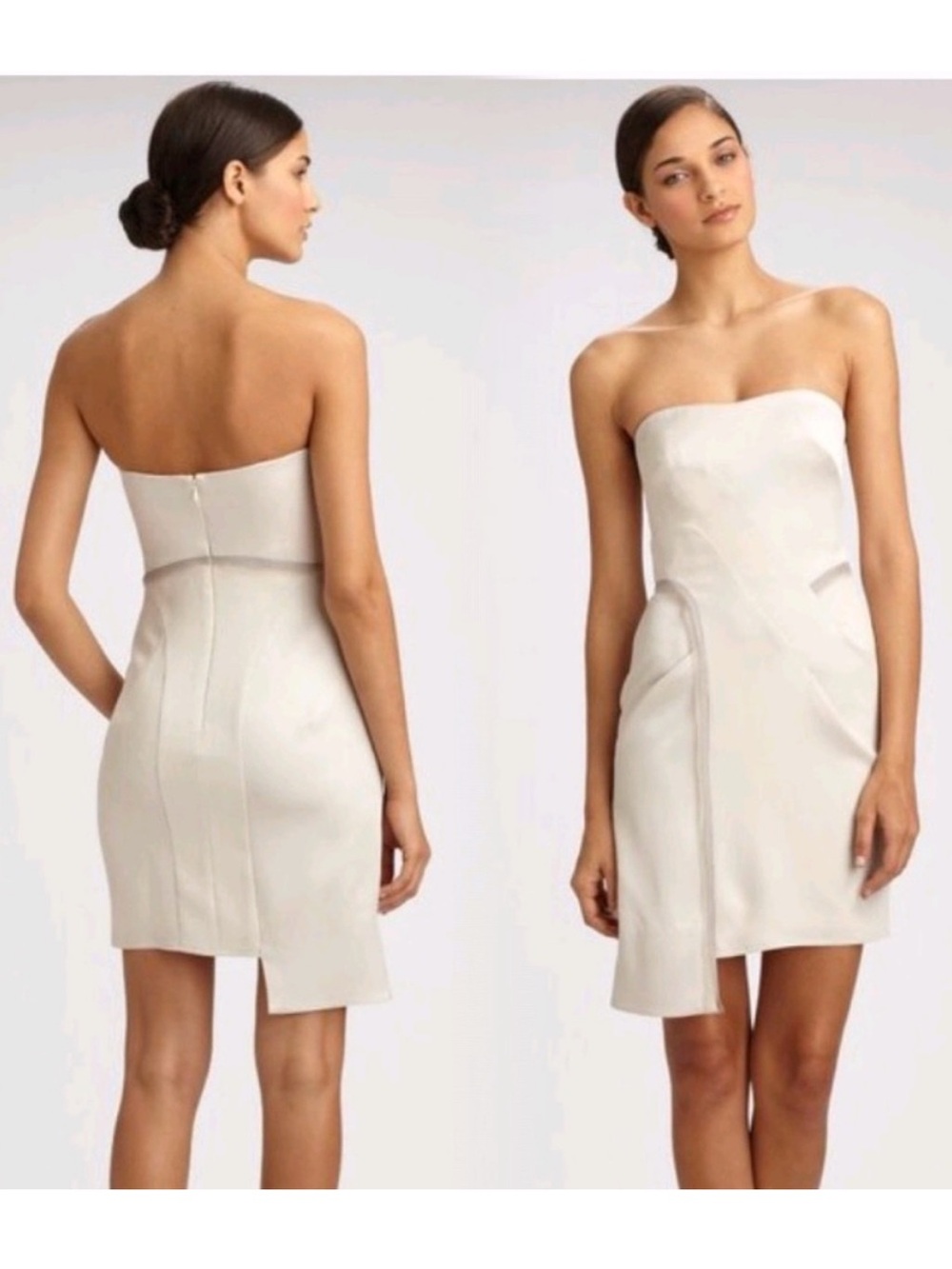 BCBGMaxAzria GLEAM RUNWAY Size 12 Strapless Asymmetrical Cream Cocktail Dress